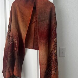 Elegant Red and Brown Shawl